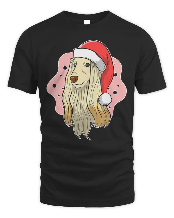 Christmas Afghan Hound Image Wearing Xmas Hat T-Shirt