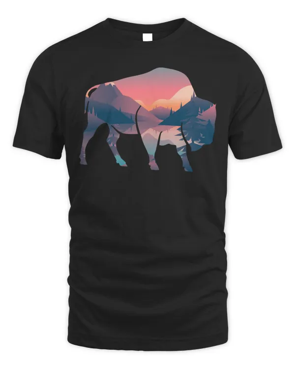 Artistic National Park Tshirt Bison Buffalos Landscape Park Long Sleeve T-Shirt