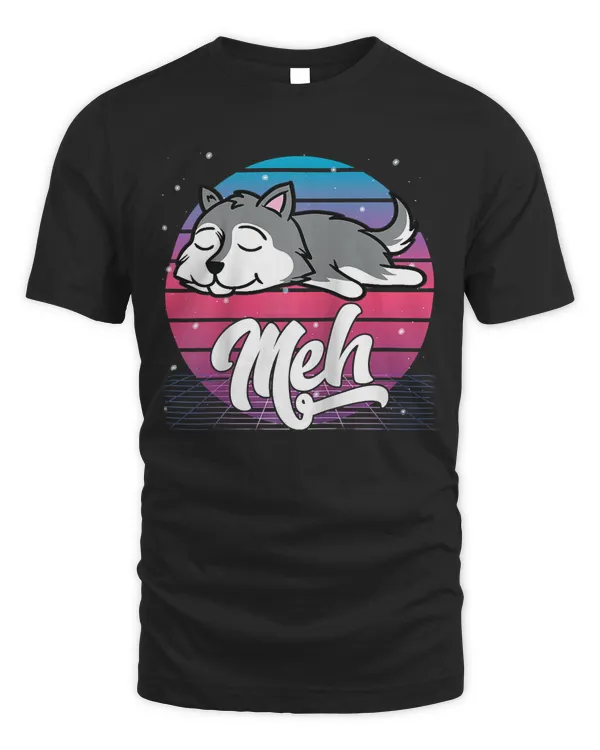 Aesthetic Vaporwave Japanese Otaku Meme Meh Siberian Husky Raglan Baseball Tee