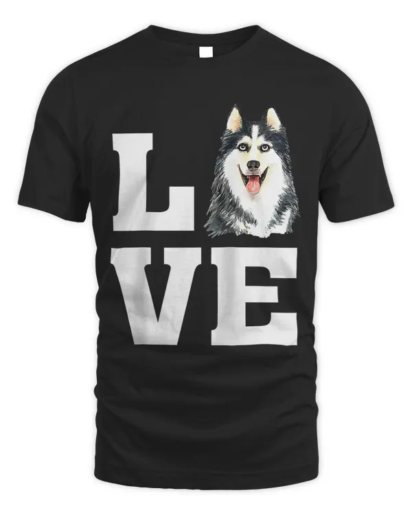 Cute Watercolor Love Siberian Husky Illustration Image Raglan Baseball Tee