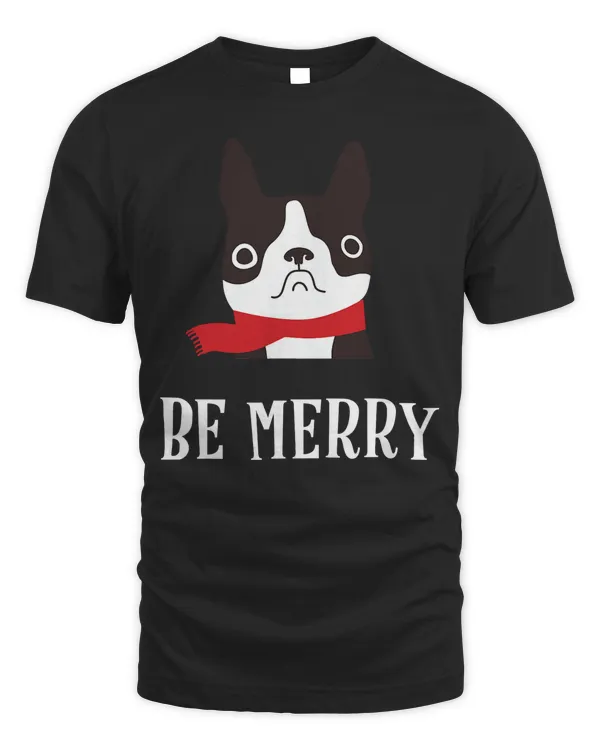Merry Christmas French Bulldog T-Shirt Cute Red Scarf Winter T-Shirt