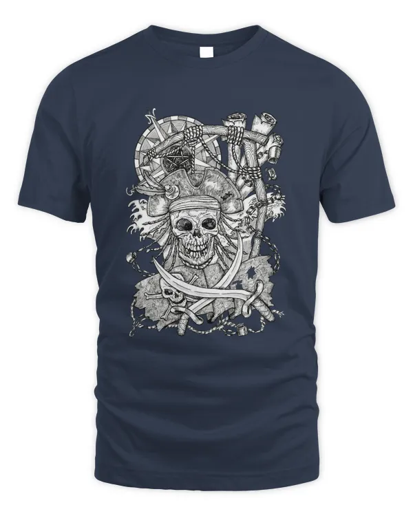 MEMOD69 - Halloween T Shirt 2022 - Pirate King Skull Shirt. (Dark )