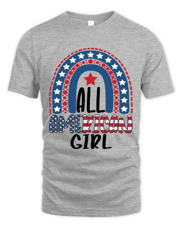 All American Girl Rainbow Patriotic 4th Of July USA Flag T-Shirt