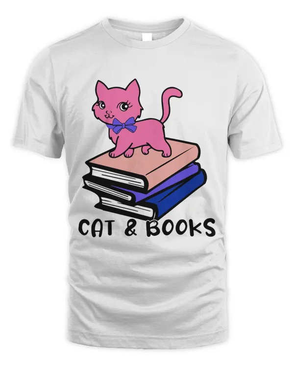 Cat and Books T Shirt Design