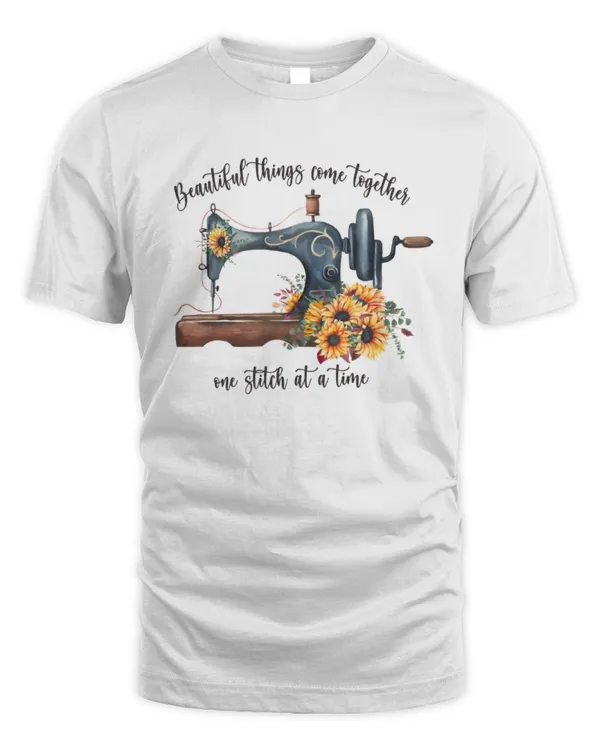 Beautiful Things Come Together One Stitch At A Time T-Shirt, Crochet T-Shirt, Sunflower Shirt, Cute Gift For Any Sewing Lover