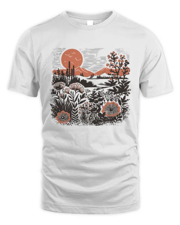 Vintage Botanical Shirt, Beauty of Nature Tee, Sunset Wildflowers Shirt, Poppy Flower Shirt