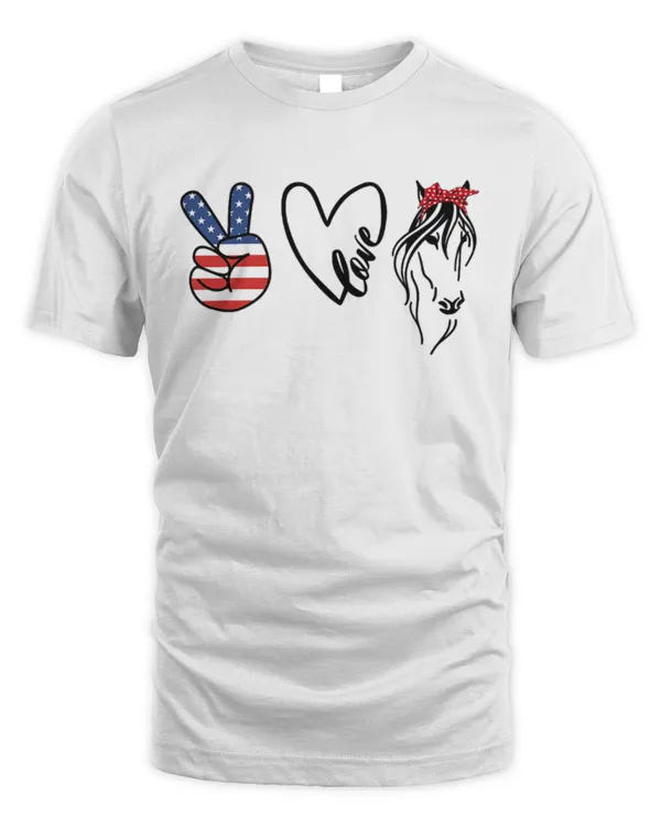 Cowgirls Shirts Americana Peace Love Horses 4th of July T-Shirt