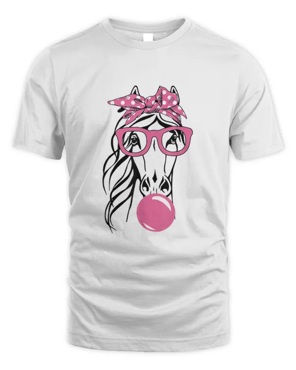 Cute Women Girl Horse With Bandana Headband and Glasses T-Shirt