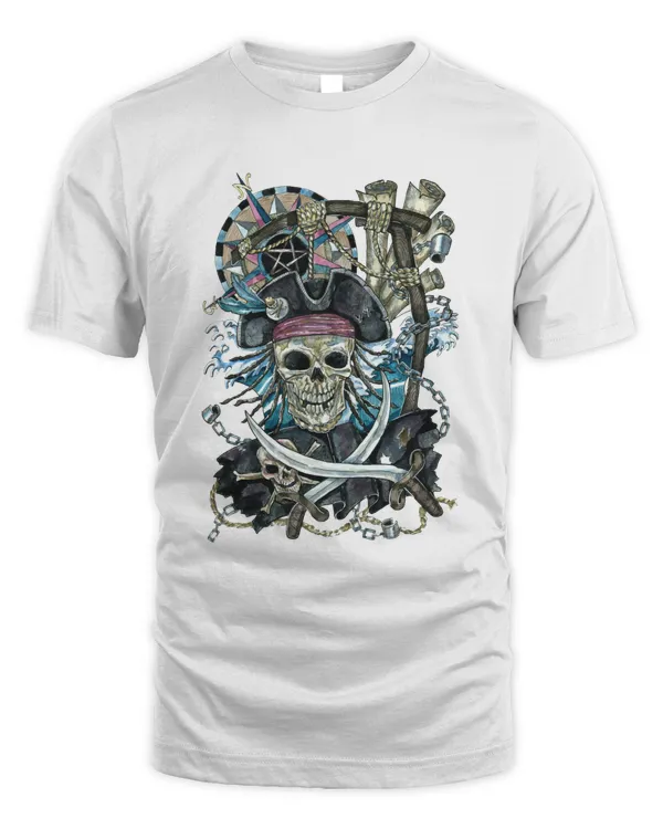 MEMOD68 - Halloween T Shirt 2022 - Pirate King Skull Shirt. (Light)