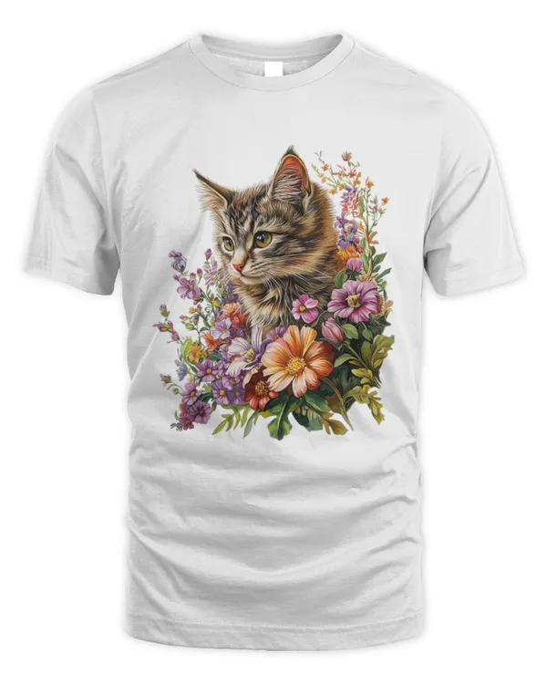 Cat Flower Floral Cute Kitten Graphic TShirt