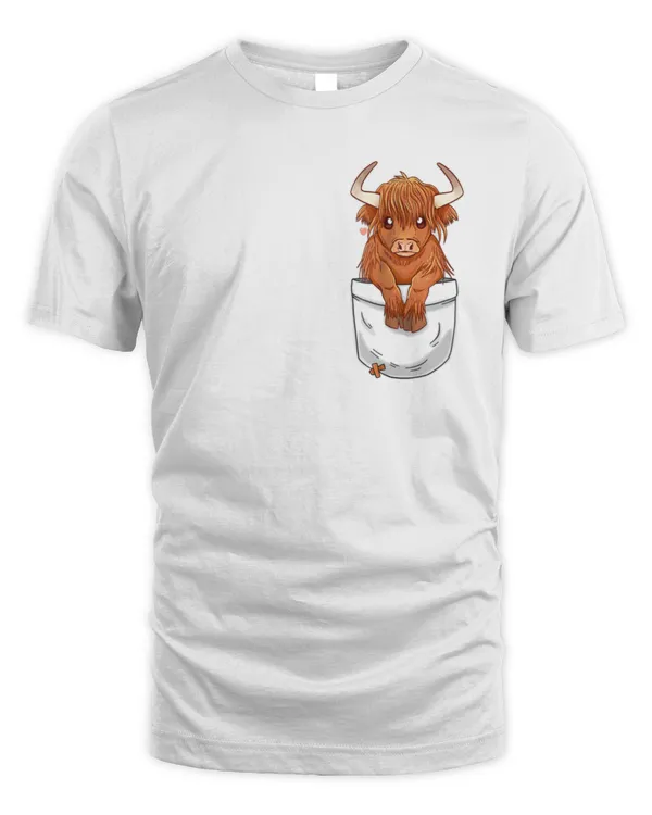 Pocket Cute Scottish Highland Cow - T-Shirt