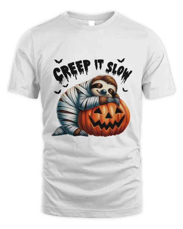 Creep It Slow Cute Sloth Mummy Jack O Lantern Halloween T-Shirt