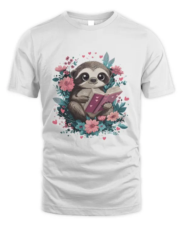 Cute Cottagecore Valentines Sloth Graphic Girls Women Long Sleeve T-Shirt