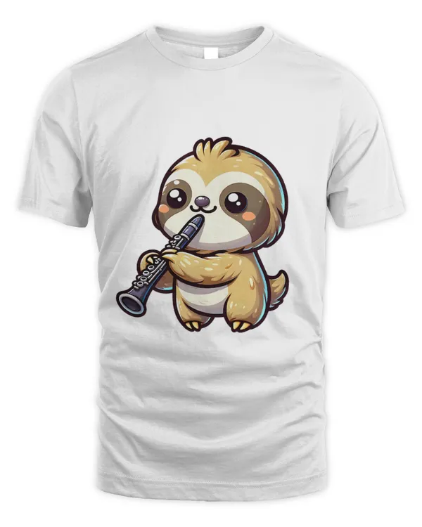 Cute Sloth Playing Clarinet Graphic Kawaii Sloth Clarinet T-Shirt