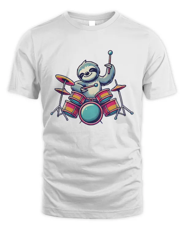 Cute Sloth Playing Drums Sloths Drummer Music T-Shirt