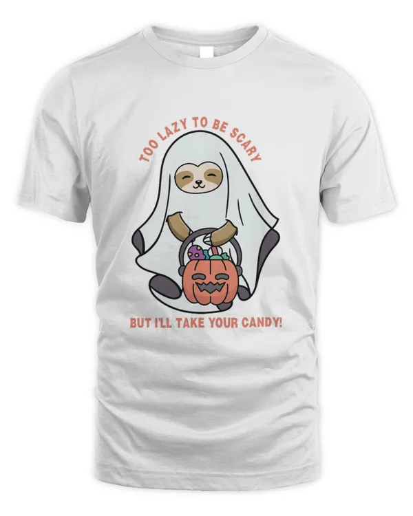 Funny Ghost Sloth, Too Lazy To Be Scary Halloween Candy T-Shirt
