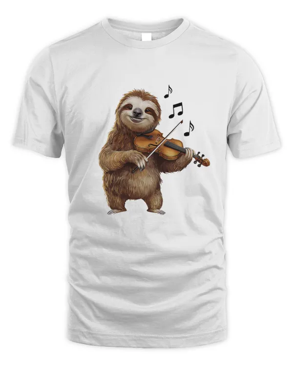 Funny Musician Violinist Cute Sloth Playing Violin T-Shirt
