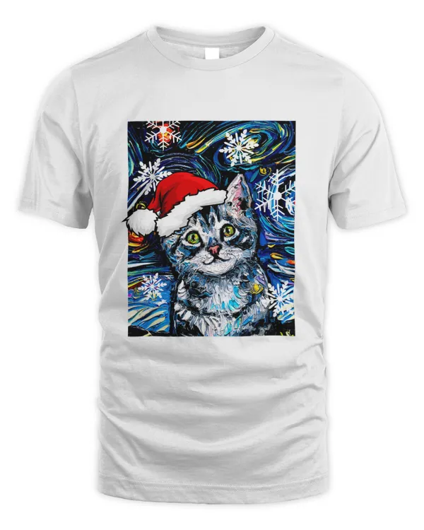 Tabby Kitten Starry Night Christmas