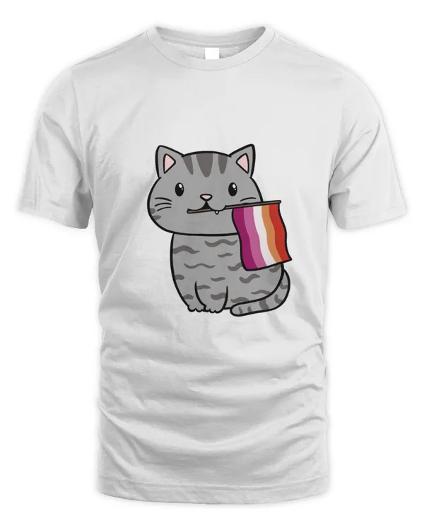 Cat Lesbian Flag Cat Themed Pride Gift Grey Tabby Cat Lesbian Tabby Cat Pride Gift T-Shirt