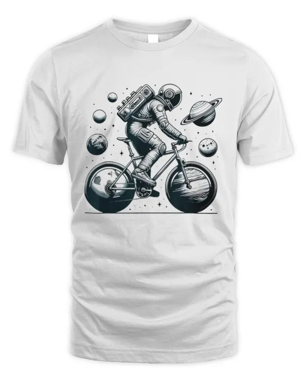 Astronaut Riding Bicycle In Space T-Shirt