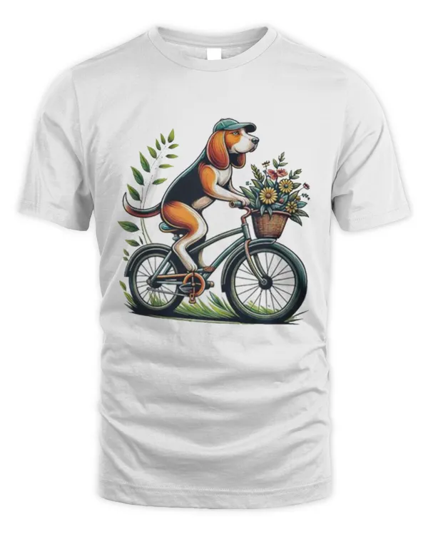 Beagle Dog Riding Bicycle With Flowers T-Shirt