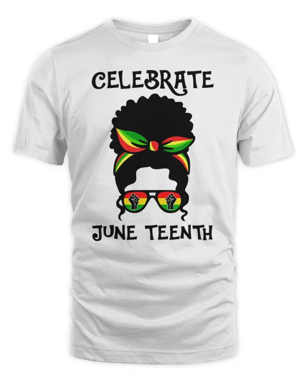 Black Women Messy Bun Celebrate Juneteenth Indepedence Day