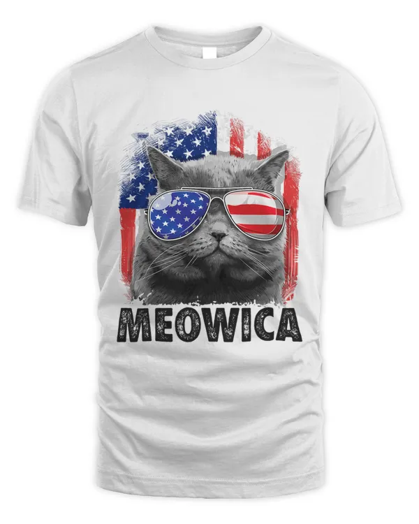 Cat 4th of July Shirts Meowica Merica Men USA American Flag T-Shirt