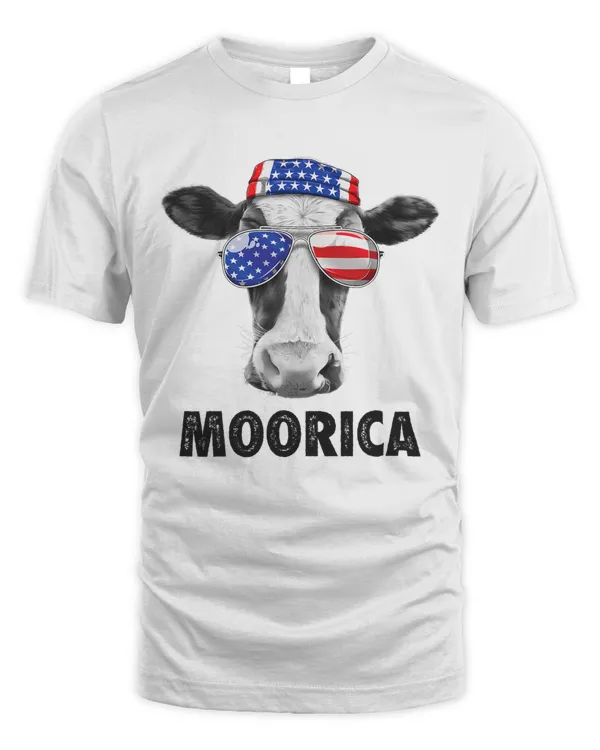 Cow 4th of July Shirt Moorica Merica Men Women USA Flag Farm T-Shirt