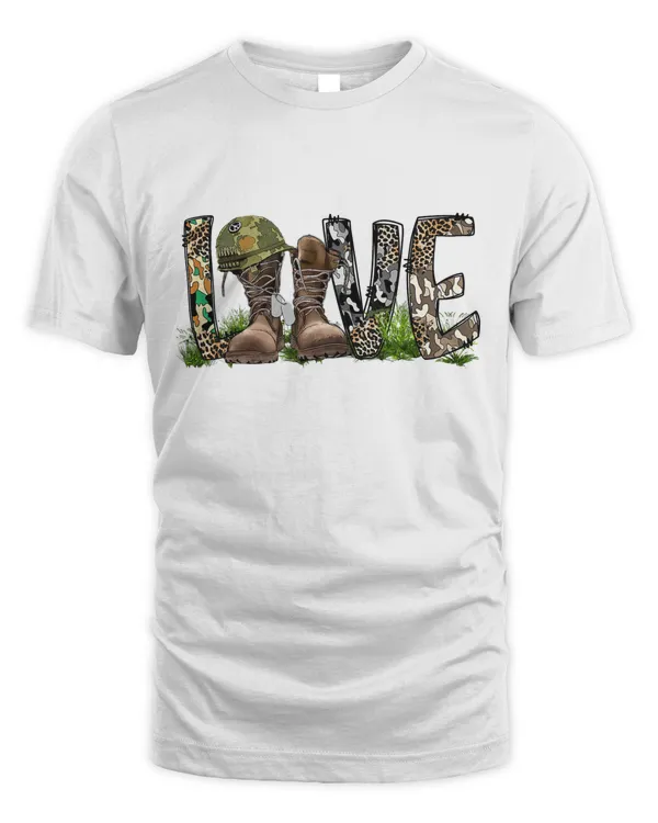 America Peace Hat Love Army Camouflage Boots Cowhide Veteran T-Shirt