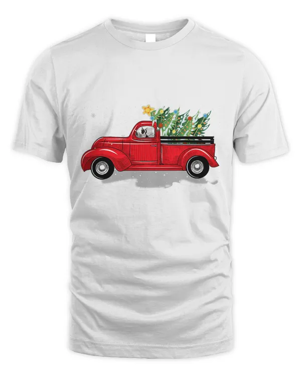 Boston Terrier Riding Red Truck Xmas Dog Lover Christmas T-Shirt