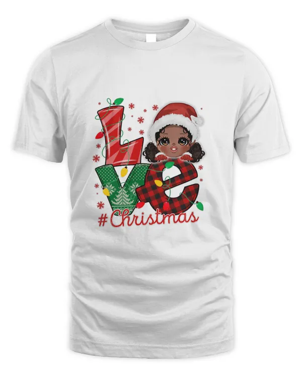 Buffalo Plaid LOVE Christmas Afro Girl Santa Hat Kids T-Shirt