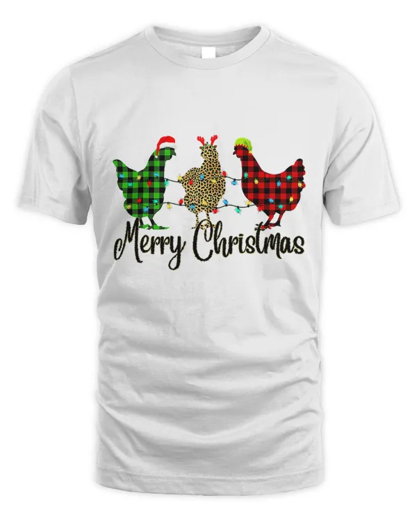 Chicken Merry Christmas Red Green Plaid Leopard Pajama T-Shirt