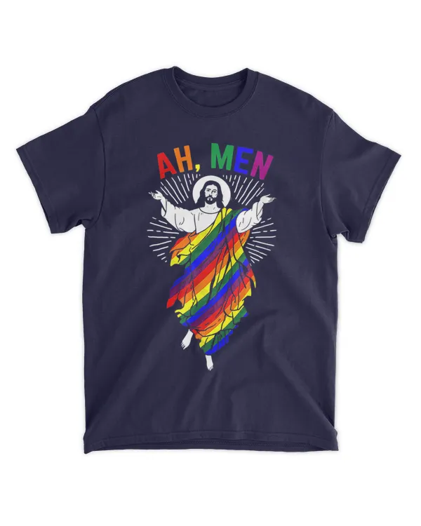 Ah Men Funny LGBT Gay Pride Jesus Rainbow Flag Christian