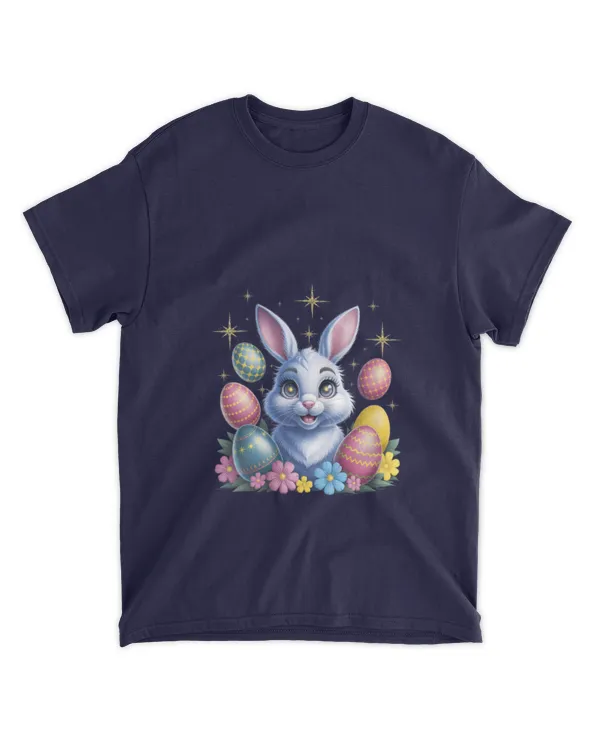 Womens Cute Bunny Rabbit Face Tie Dye Glasses Girl Happy Easter Day V-Neck - Unisex Standard T-Shirt Unisex Standard T-Shirt