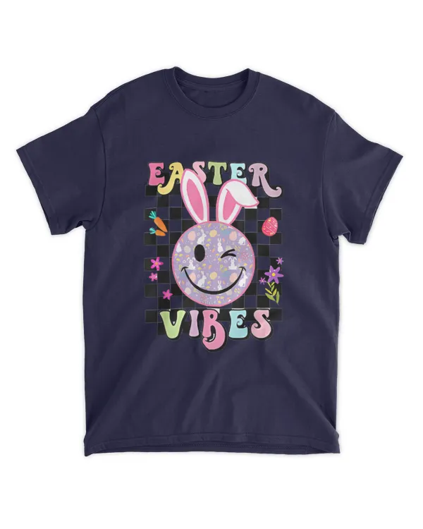 Retro Groovy Easter Vibes Bunny Checkered Smile Womens Girls - Unisex Standard T-Shirt Unisex Standard T-Shirt