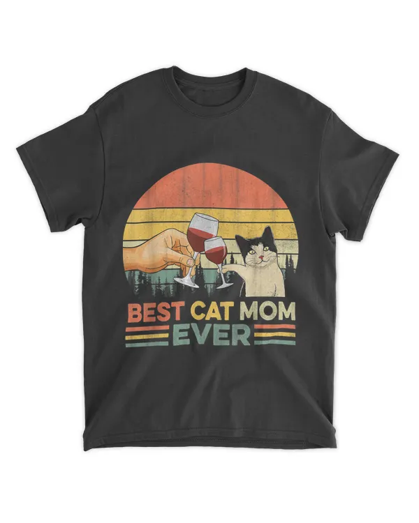 Vintage Best Cat Mom Ever Wine Drinking Women T-Shirt