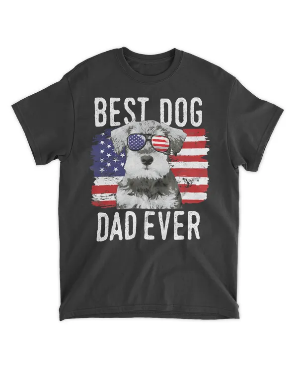 Mens American Flag Best Dog Dad Ever Miniature Schnauzer USA T-Shirt