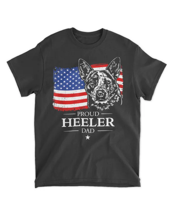Mens Proud Cattle Dog Heeler Dad American Flag patriotic dog gift T-Shirt