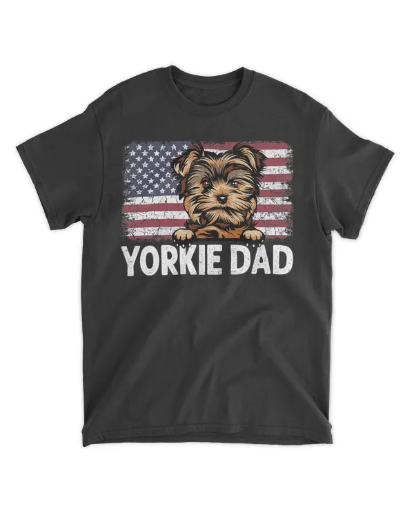 Yorkie Dad With Proud American Flag Dog Lover Gift T-Shirt