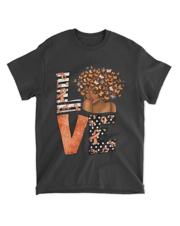 Womens LOVE Afro Black Woman Orange Ribbon Multiple Sclerosis Gifts T-Shirt