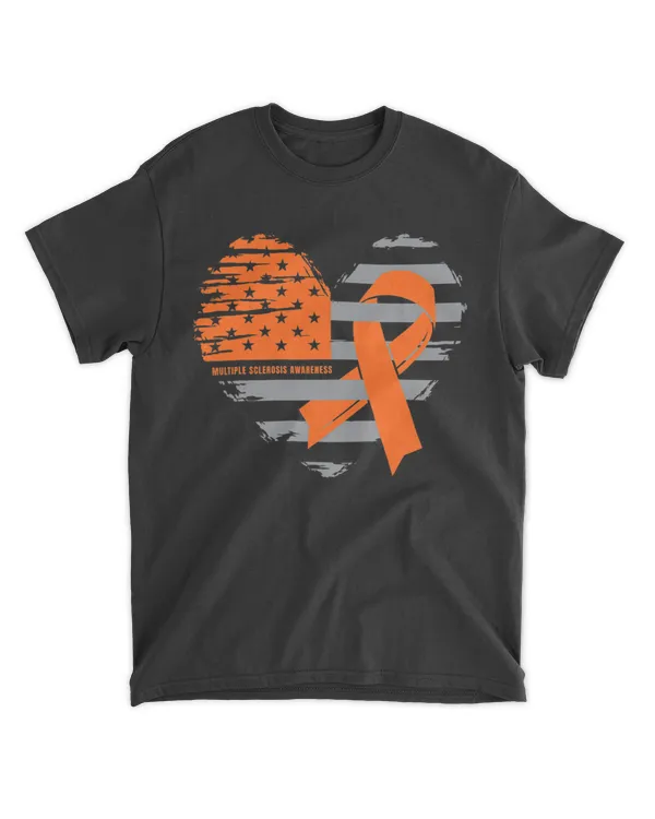 Womens Mens MS American Flag Heart Shirt Multiple Sclerosis T-Shirt