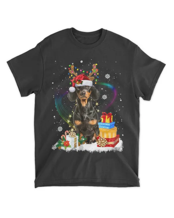 Dachshund Dog Christmas Magic Santa Hat Lights Dog Lover