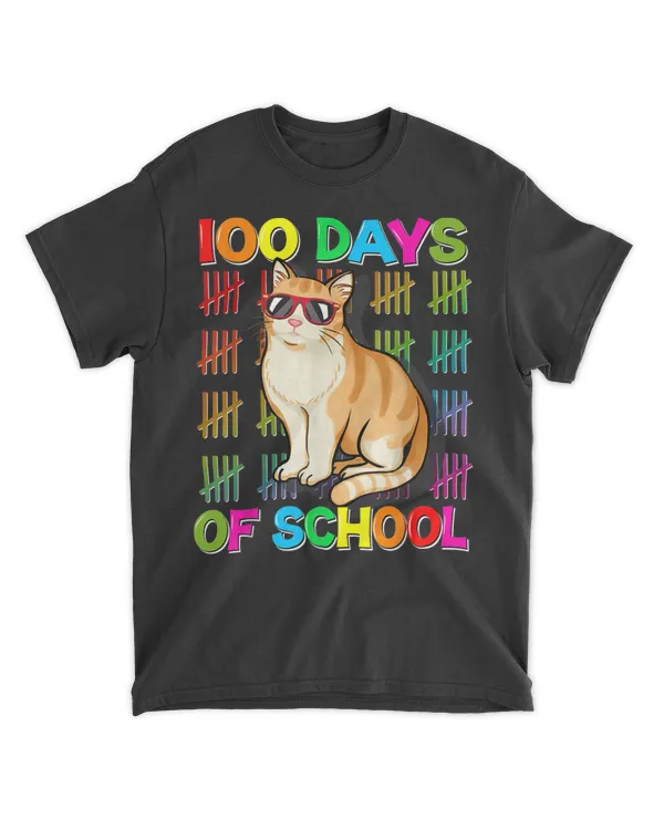 100 Days School Cat Lovers 100th Day Of school&nbsp;Boys Girls T-Shirt
