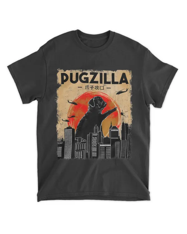 Funny Pug Tshirt, Pugzilla Tshirt, Funny Dog Pug T-Shirt