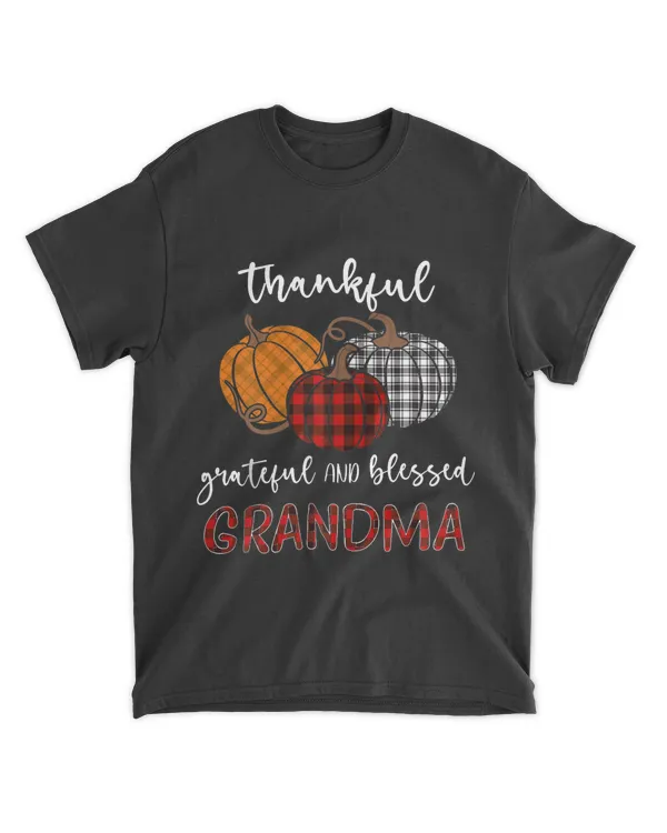 Thankful Grateful Blessed Grandma Plaid Shirt Thanksgiving T-Shirt - Mothers Day Shirts For Grandma