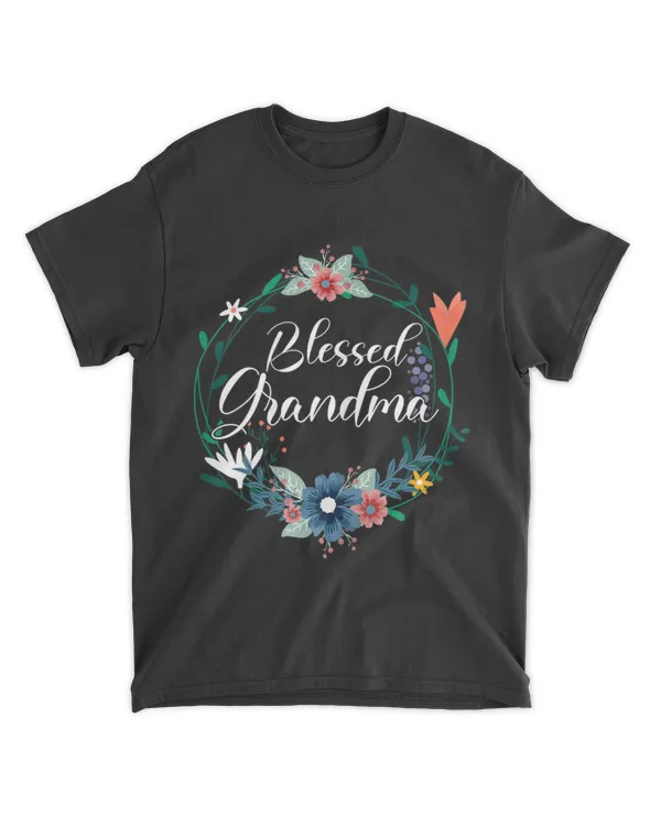 Womens Blessed Grandma T-Shirt with Floral Heart Mothers Day T-Shirt - Mothers Day Shirts For Grandma