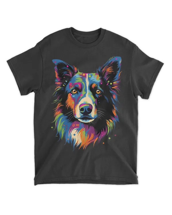 Border Collie Face Colorful Dog Mom or Dad Cute Black Long Sleeve T-Shirt