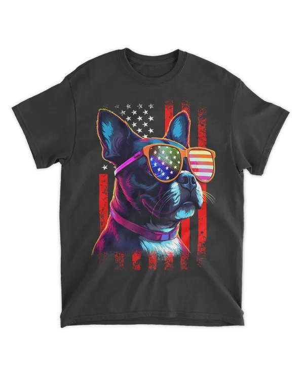 Boston Terrier Dog American Flag 4th Of July Patriotic T-Shirt