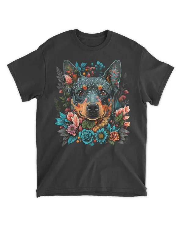 Cute Flower Blue Heeler summer Floral Australian Cattle Dog T-Shirt