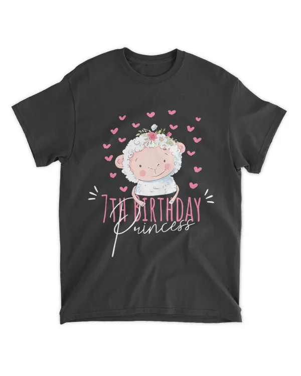 7th Birthday Princess Girl 7 Years Old Sheep Lover BDay